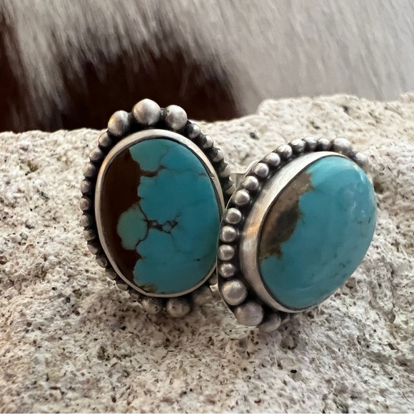 Navajo Jewelry - ❤️ #8 Mine Turquoise Navajo Style Matte Brushed 925 Upscale Stud Earrings 5.2 Gm
